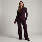 Flare Sleeve Round Neck Top and Bottom Set - Casual Cotton Outfit for Women
