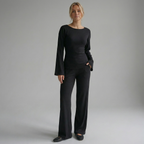 Flare Sleeve Round Neck Top and Bottom Set - Casual Cotton Outfit for Women