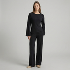 Flare Sleeve Round Neck Top and Bottom Set - Casual Cotton Outfit for Women