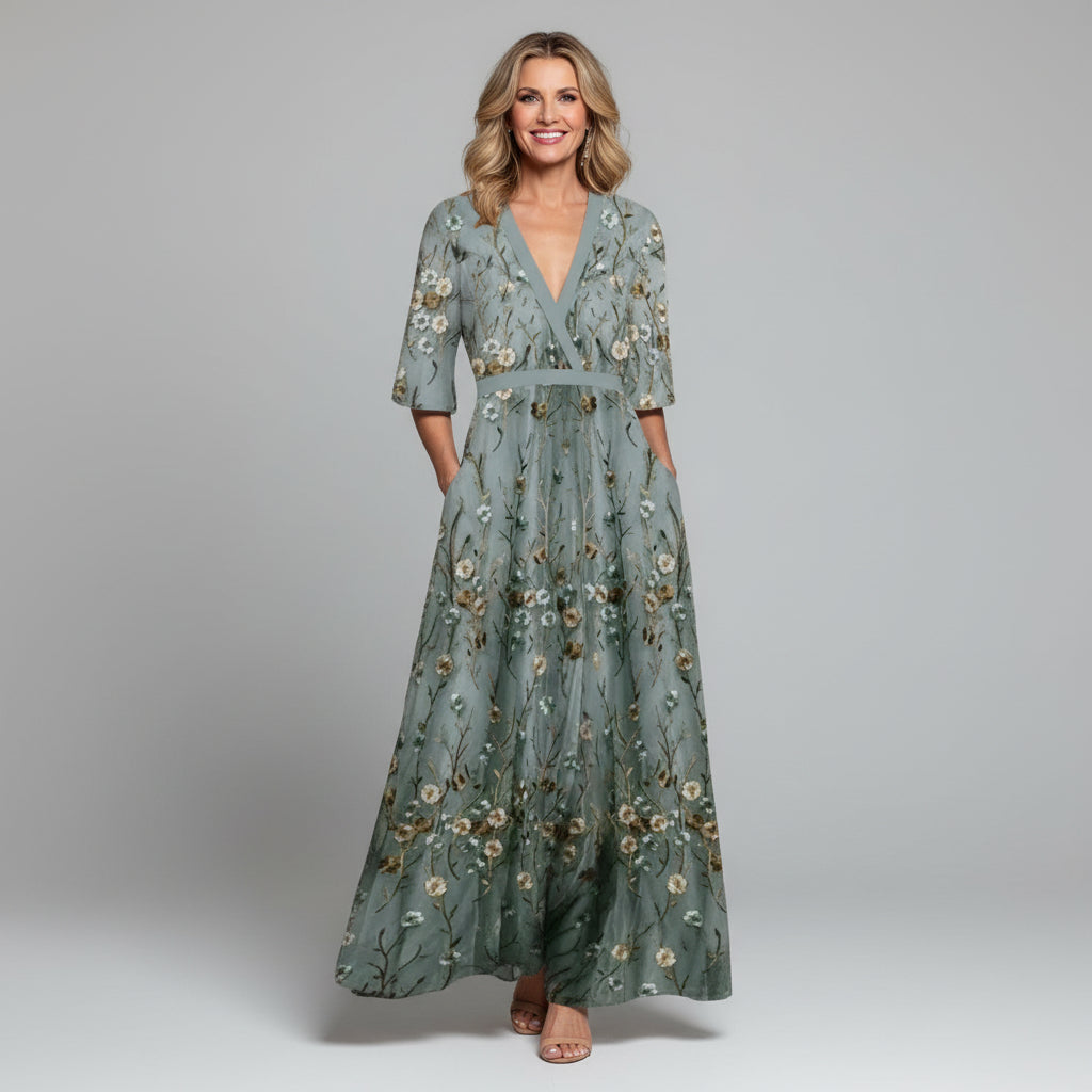 Floral Embroidered Maxi Dress for Women - Summer Casual Wear