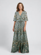 Floral Embroidered Maxi Dress for Women - Summer Casual Wear