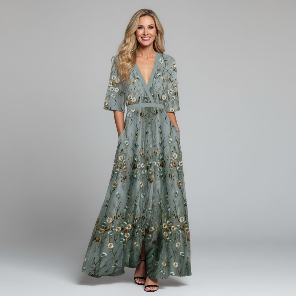 Floral Embroidered Maxi Dress for Women - Summer Casual Wear