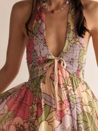 Floral Halter Maxi Dress for Women - Lightweight Beachwear Summer Dress