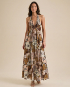 Floral Halter Maxi Dress for Women - Lightweight Beachwear Summer Dress