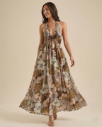 Floral Halter Maxi Dress for Women - Lightweight Beachwear Summer Dress
