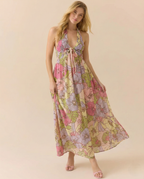 Floral Halter Maxi Dress for Women - Lightweight Beachwear Summer Dress