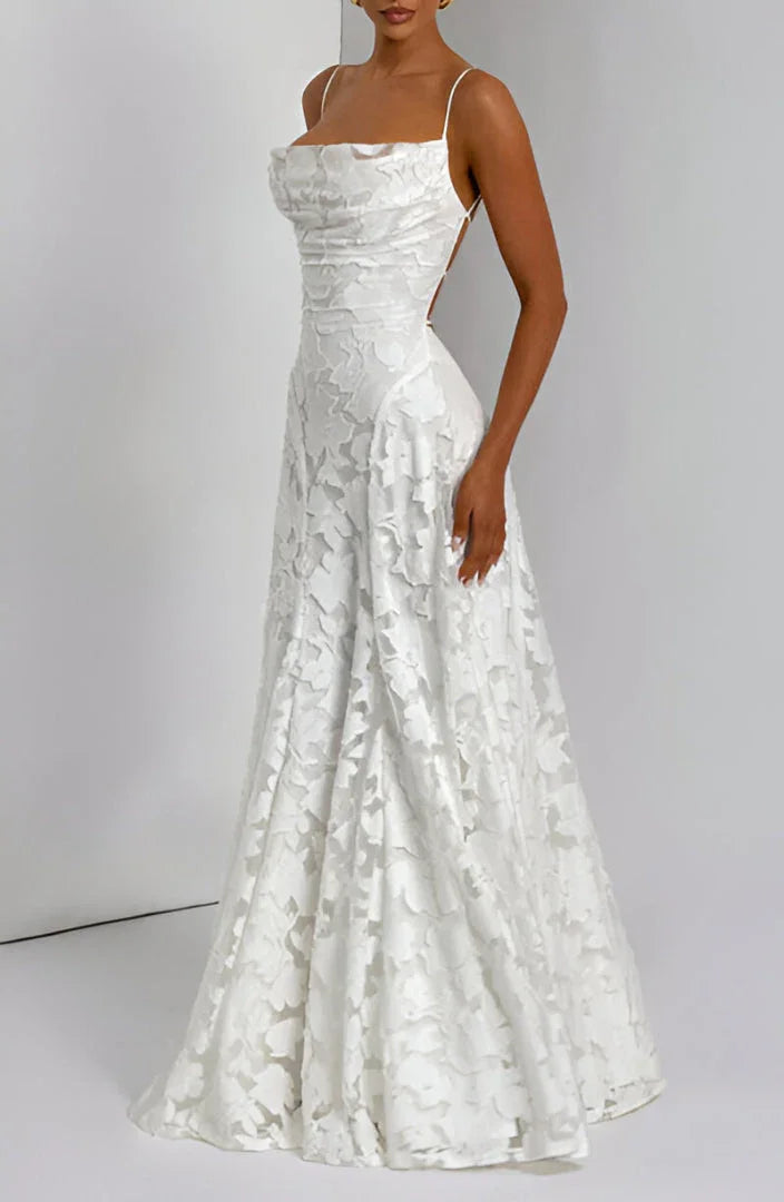 Floral Print Long Dress with Thin Straps Women UK – Wedding Guest Garden Party Evening Gown, Resort Holiday