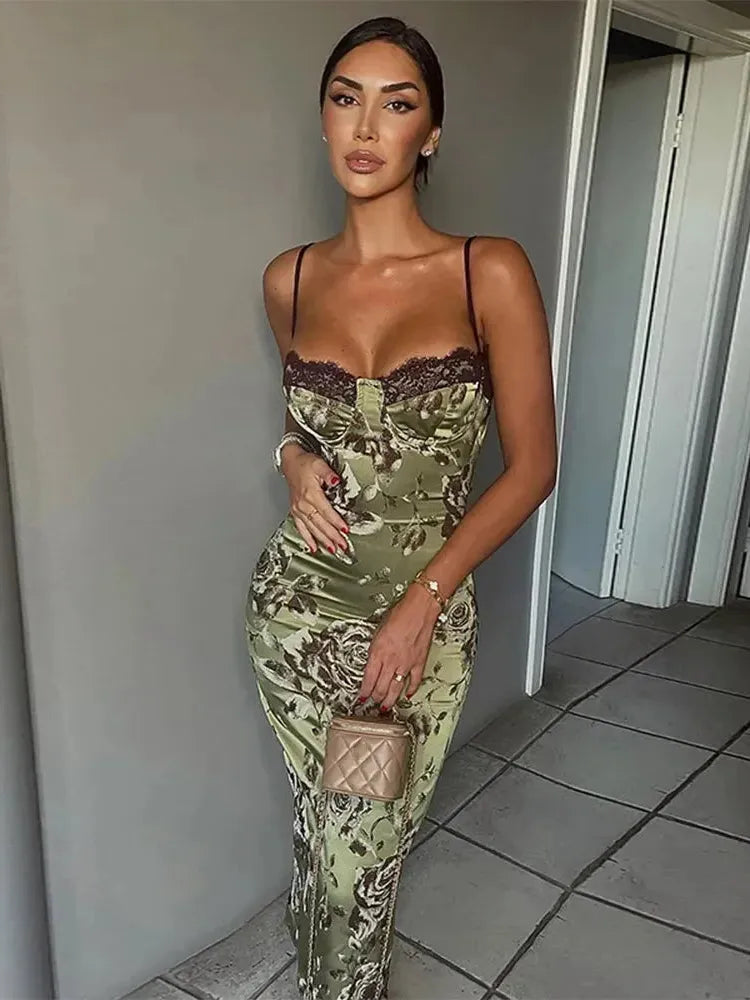 Floral Satin Midi Corset Dress Women UK – Evening Gown Summer Cocktail, Garden Party
