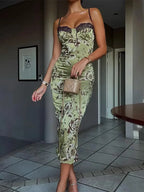 Floral Satin Midi Corset Dress Women UK – Evening Gown Summer Cocktail, Garden Party