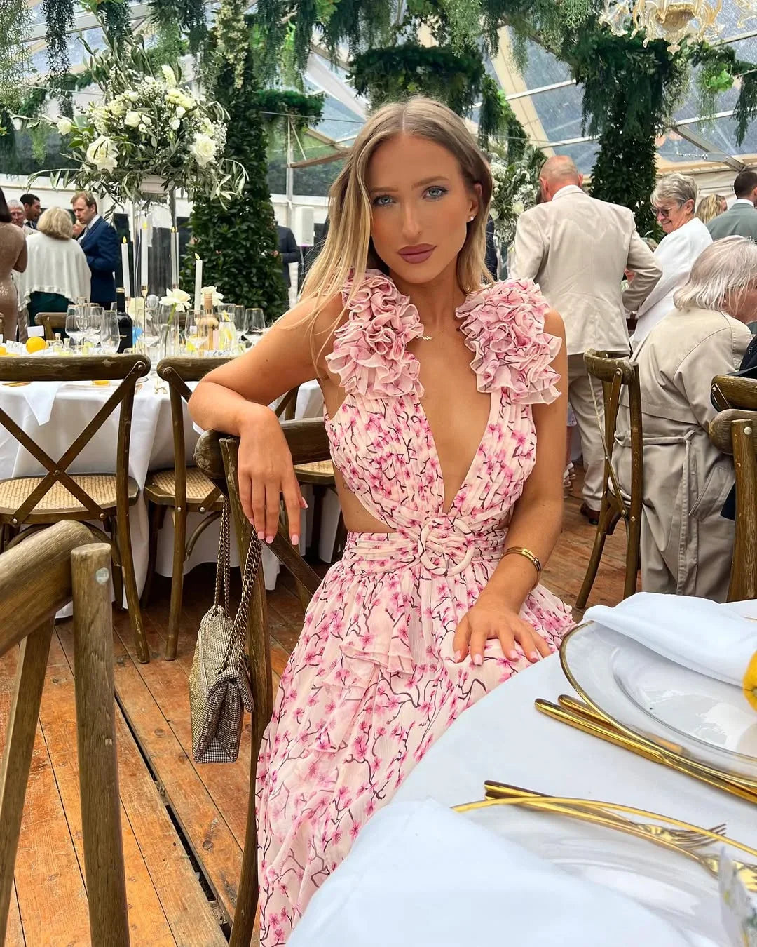 Floral Sleeveless Long Dress Women UK – Wedding Guest Garden Party Evening Gown, Cocktail Attire
