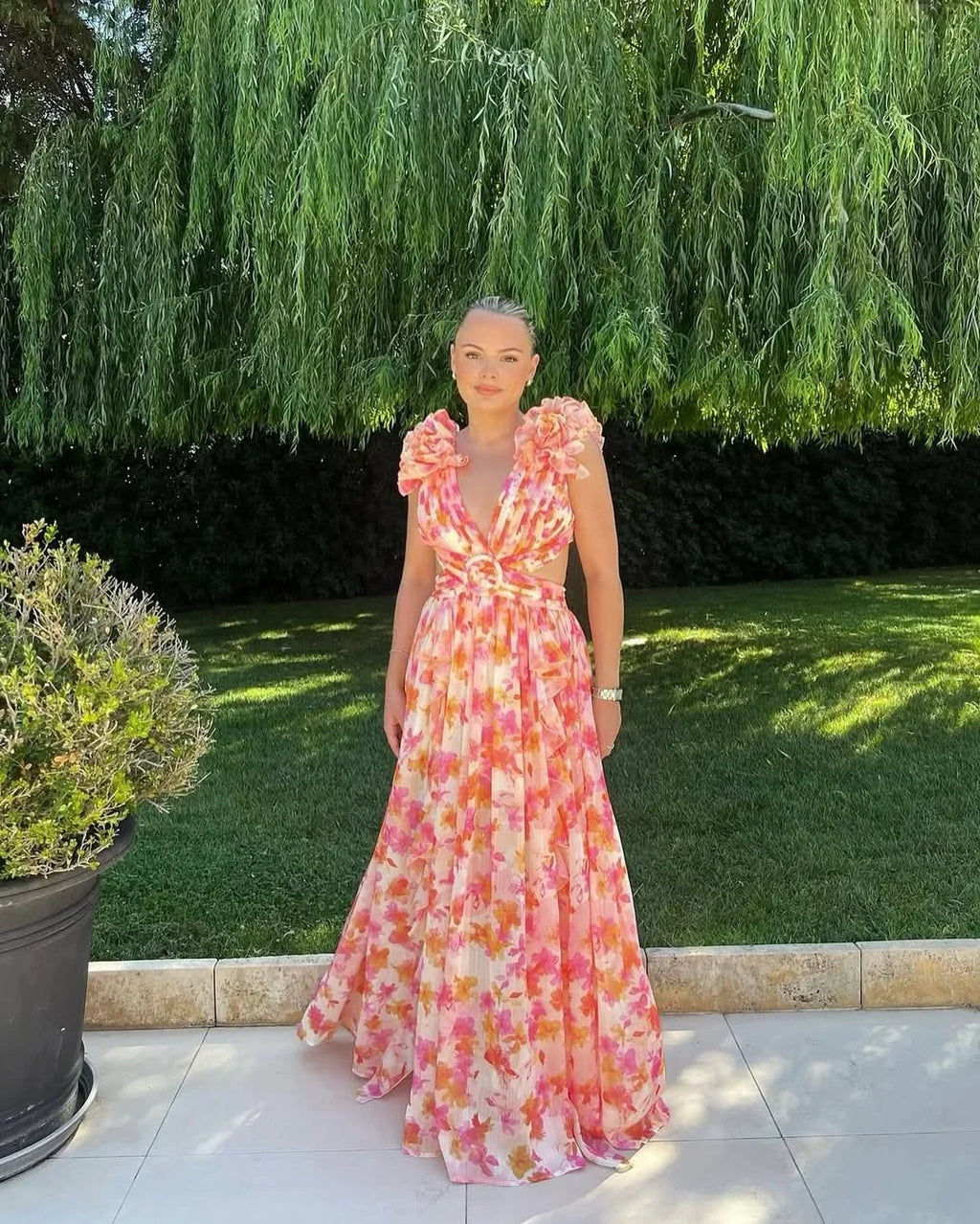 Floral Sleeveless Long Dress Women UK – Wedding Guest Garden Party Evening Gown, Cocktail Attire