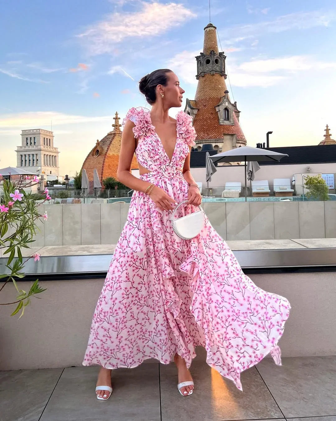 Floral Sleeveless Long Dress Women UK – Wedding Guest Garden Party Evening Gown, Cocktail Attire