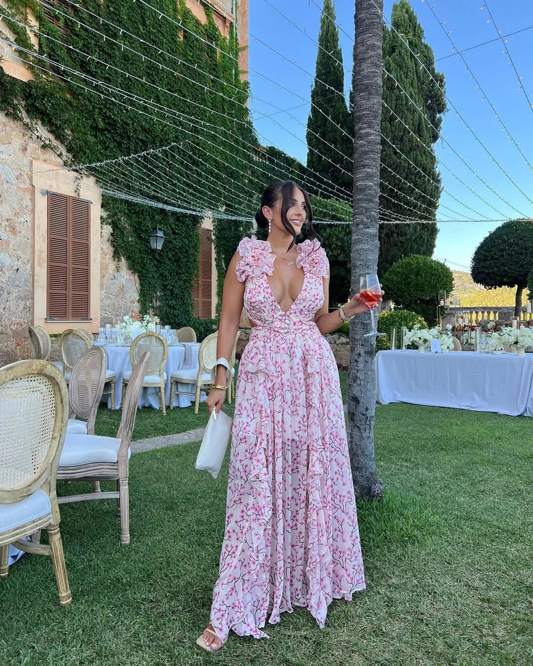 Floral Sleeveless Long Dress Women UK – Wedding Guest Garden Party Evening Gown, Cocktail Attire