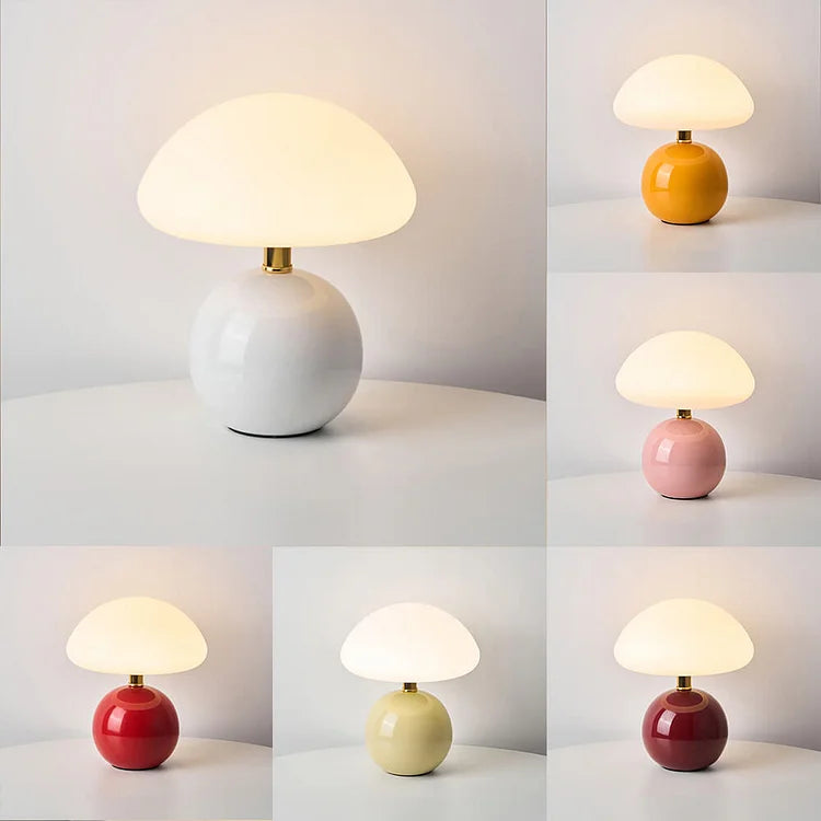 French Cream Mushroom Table Lamp with Adjustable LED Colors – Home Decor, Gift