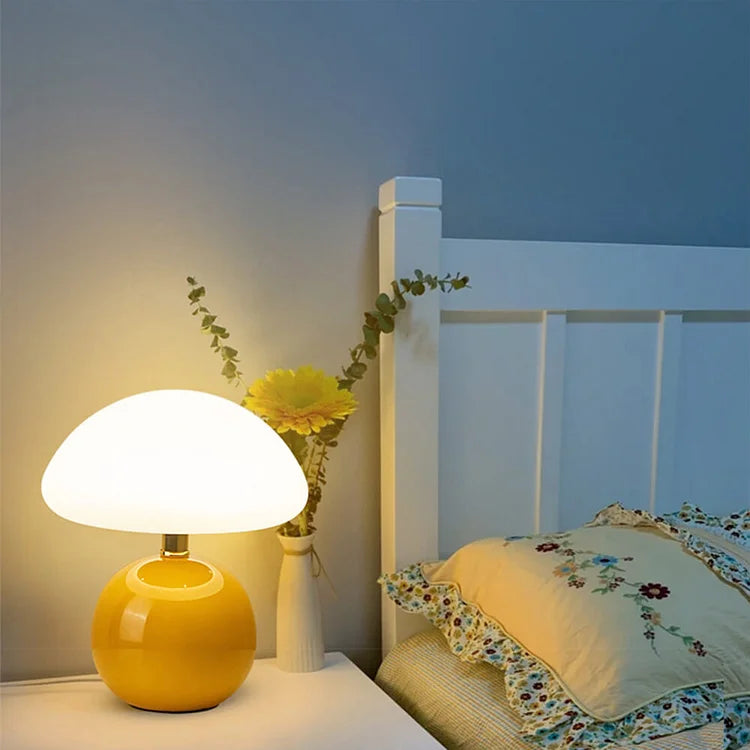 French Cream Mushroom Table Lamp with Adjustable LED Colors – Home Decor, Gift