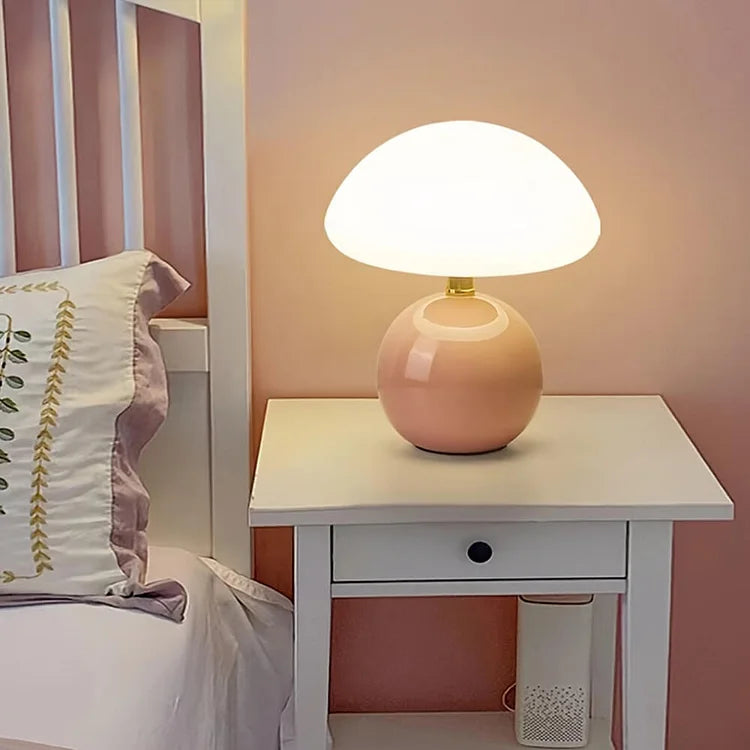 French Cream Mushroom Table Lamp with Adjustable LED Colors – Home Decor, Gift