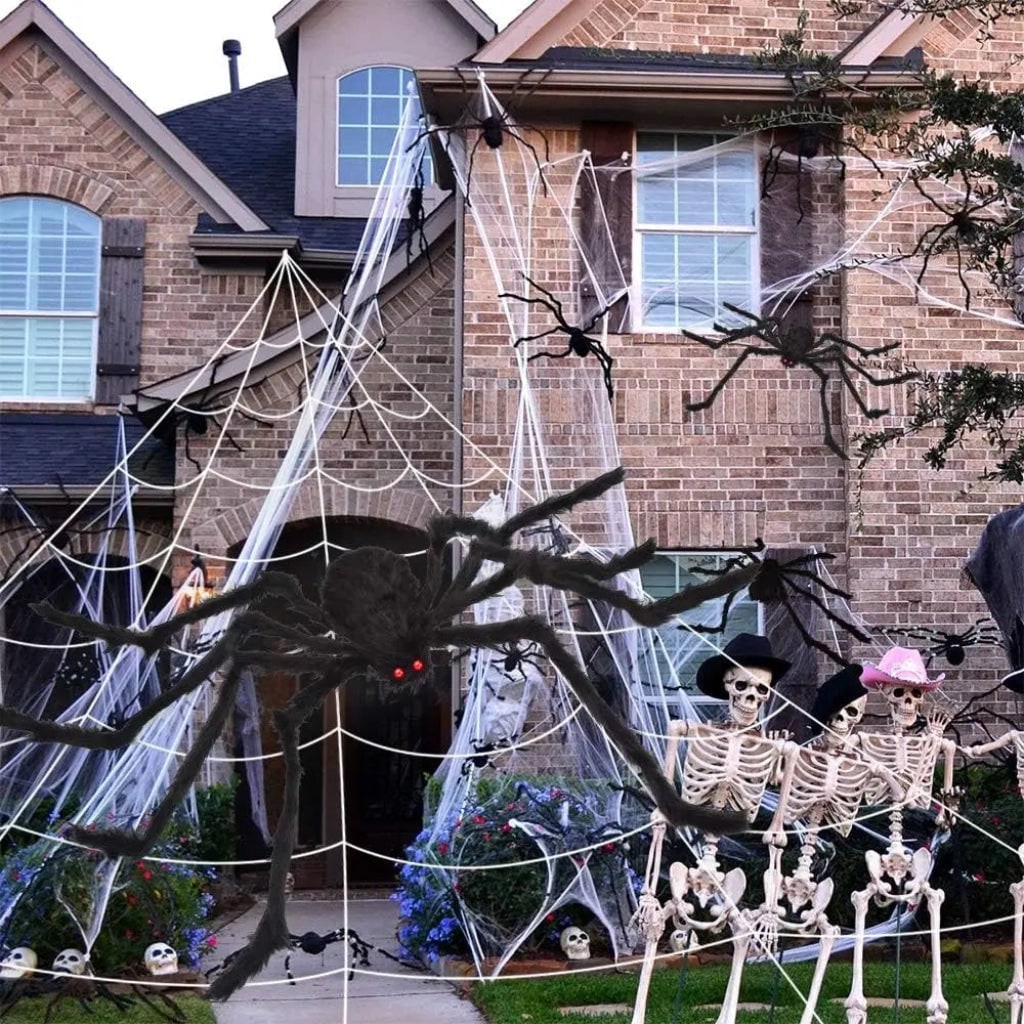 Giant Spider Web Halloween Decoration with Poseable Spider – Garden, Outdoor