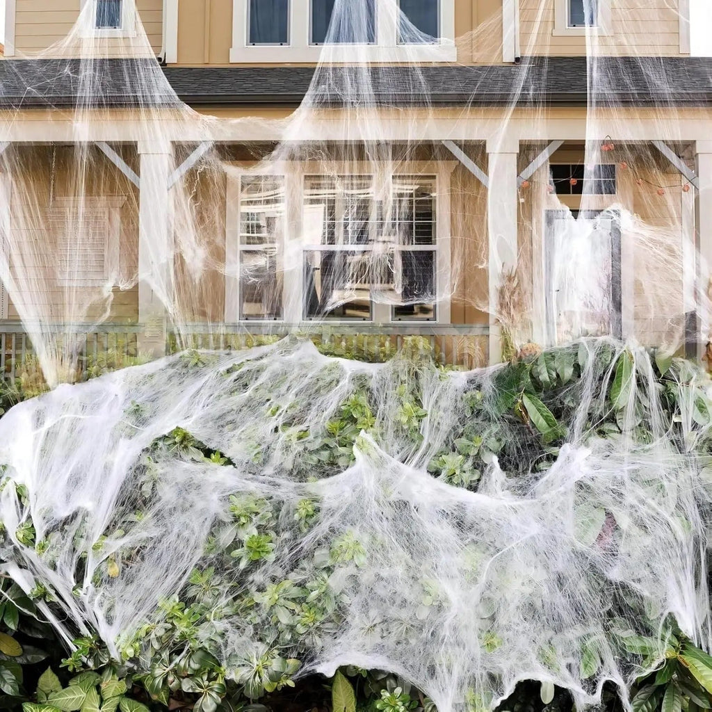 Giant Stretchy Black Spider Web Decoration – Halloween Parties, Outdoor Garden