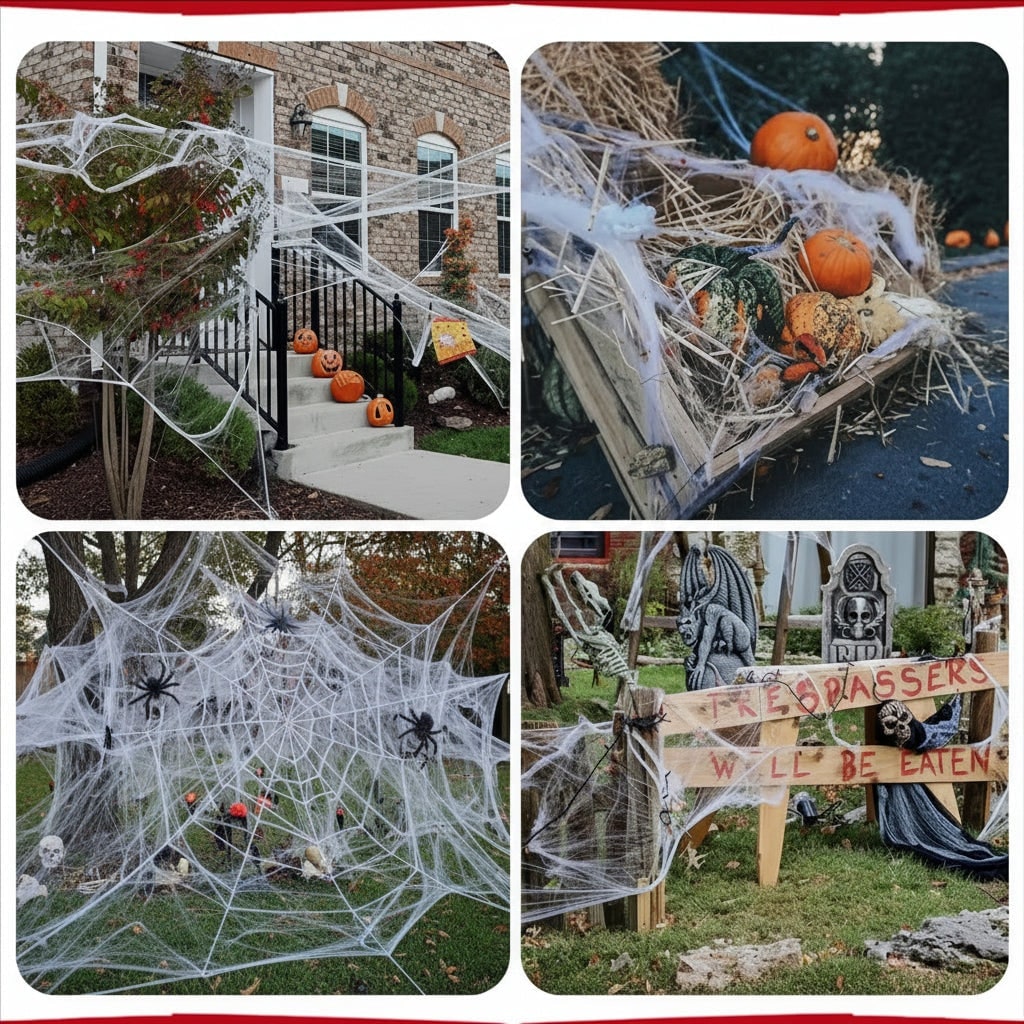 Giant Stretchy Black Spider Web Decoration – Halloween Parties, Outdoor Garden