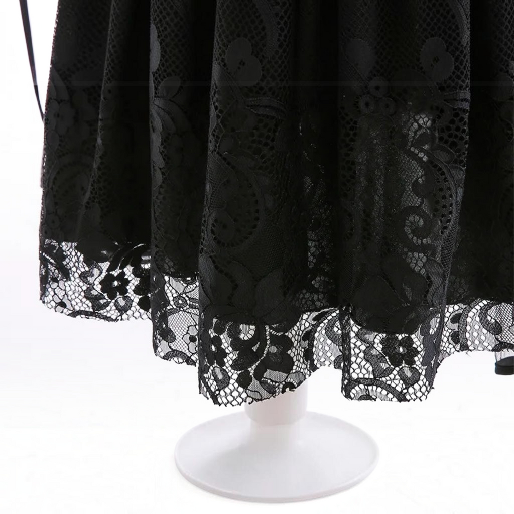 Girls Witch Queen Costume Dress with Lace Ruffles and Mid Calf Length