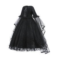 Girls Witch Queen Costume Dress with Lace Ruffles and Mid Calf Length