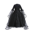 Girls Witch Queen Costume Dress with Lace Ruffles and Mid Calf Length