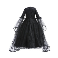 Girls Witch Queen Costume Dress with Lace Ruffles and Mid Calf Length