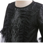 Girls Witch Queen Costume Dress with Lace Ruffles and Mid Calf Length