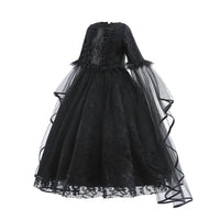 Girls Witch Queen Costume Dress with Lace Ruffles and Mid Calf Length