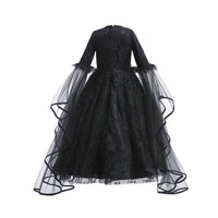 Girls Witch Queen Costume Dress with Lace Ruffles and Mid Calf Length
