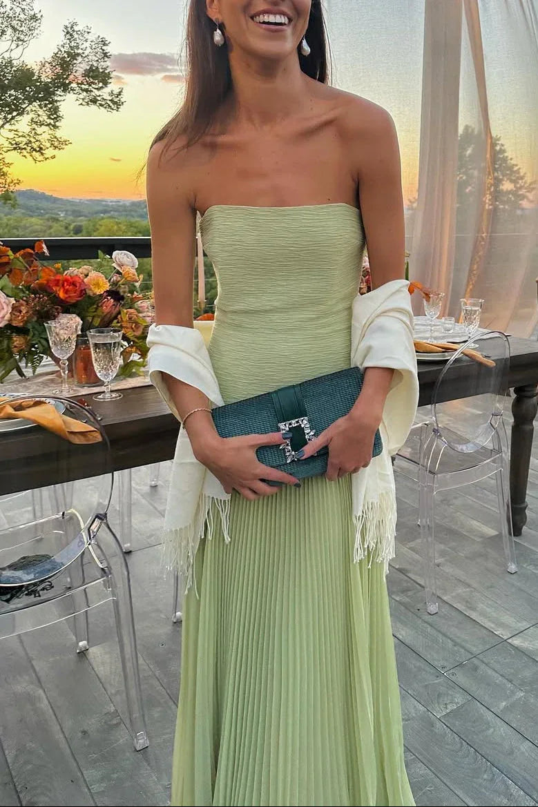 Green Pleated Long Dress Women UK – Wedding Guest Garden Party Evening Gown, Formal Occasion