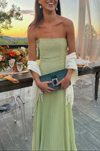 Green Pleated Long Dress Women UK – Wedding Guest Garden Party Evening Gown, Formal Occasion