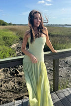 Green Pleated Long Dress Women UK – Wedding Guest Garden Party Evening Gown, Formal Occasion