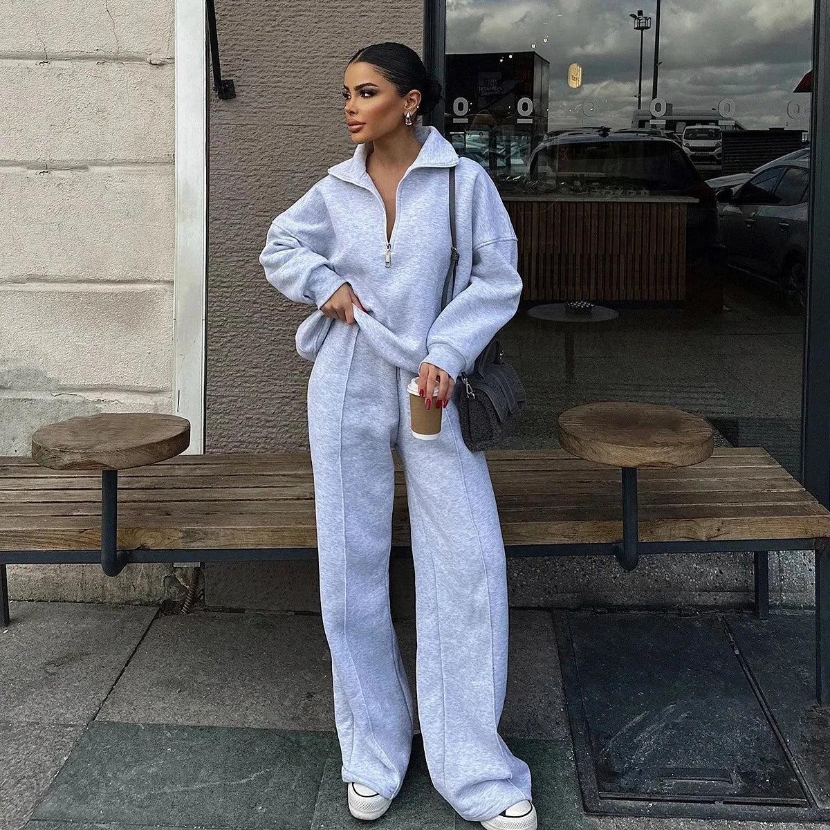 Grey Cotton Trouser Suit Women UK – Co-Ord Set, Smart Casual Brunch Holiday Outfit