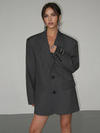 Grey Oversized Blazer for Women UK – Smart Casual Workwear Office Layer, Formal Occasion