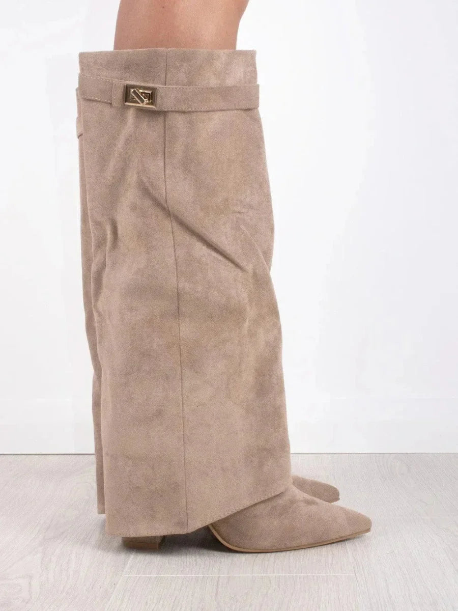 Grey Suede Boots for Women UK – Stylish Footwear with Metallic Details, Smart Casual Evening Wear