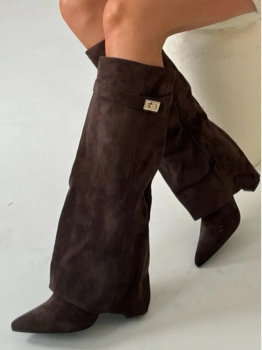 Grey Suede Boots for Women UK – Stylish Footwear with Metallic Details, Smart Casual Evening Wear