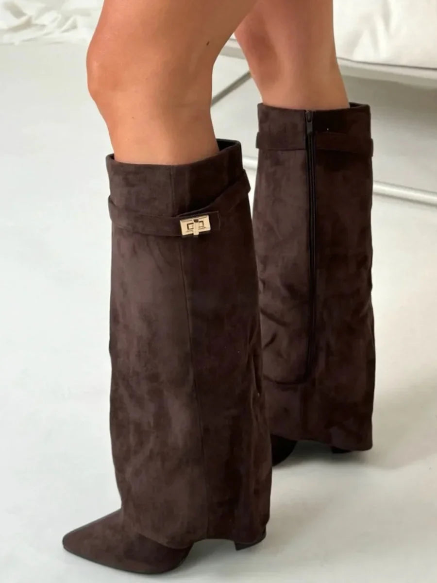 Grey Suede Boots for Women UK – Stylish Footwear with Metallic Details, Smart Casual Evening Wear