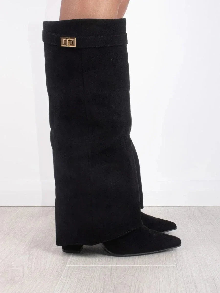 Grey Suede Boots for Women UK – Stylish Footwear with Metallic Details, Smart Casual Evening Wear