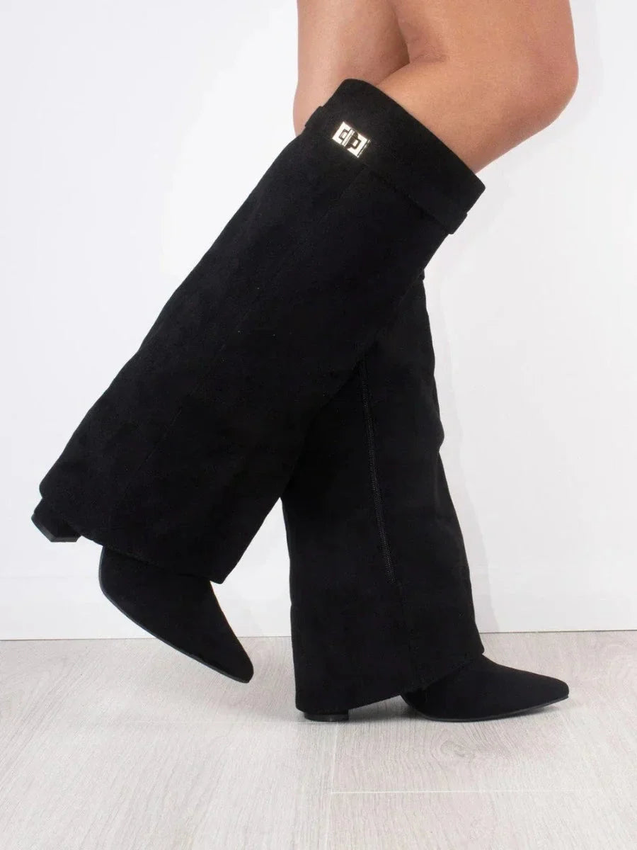 Grey Suede Boots for Women UK – Stylish Footwear with Metallic Details, Smart Casual Evening Wear