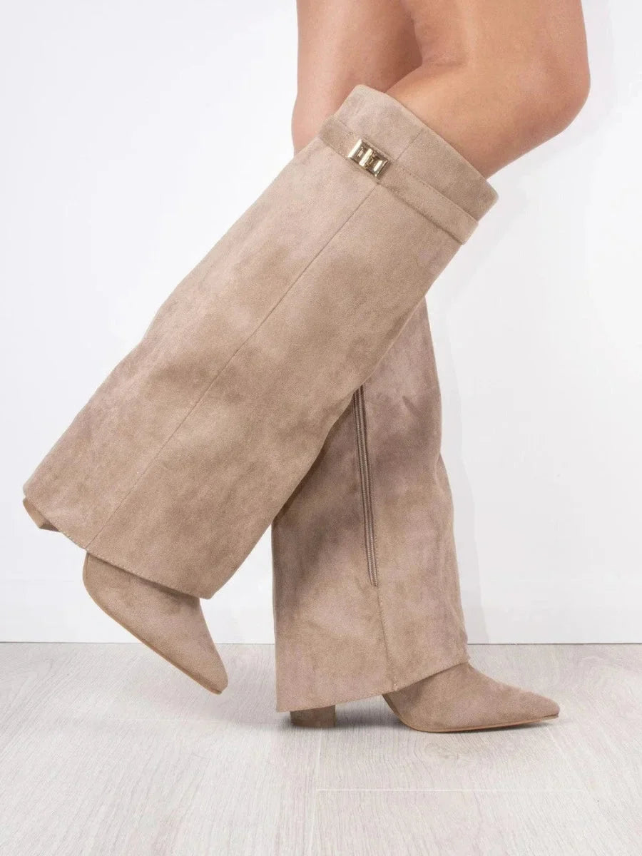 Grey Suede Boots for Women UK – Stylish Footwear with Metallic Details, Smart Casual Evening Wear