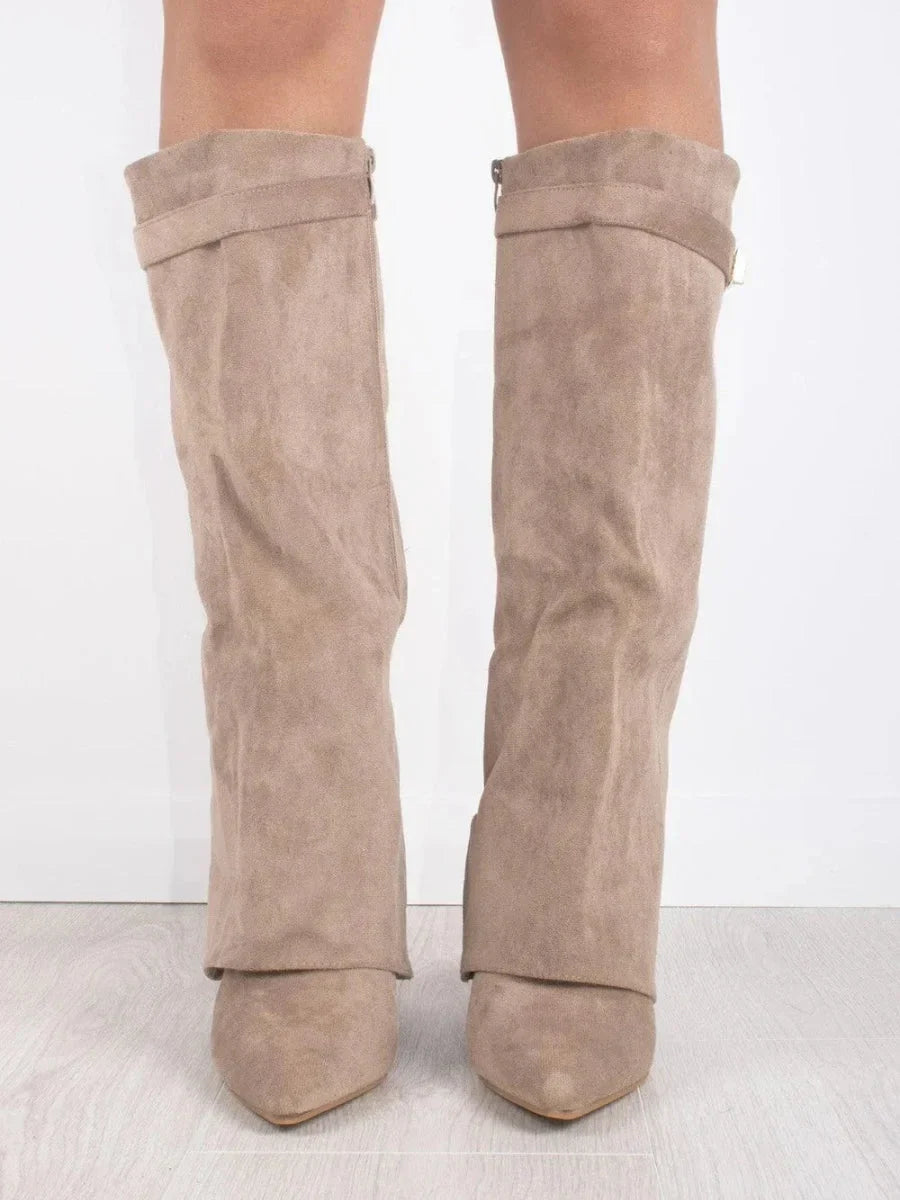 Grey Suede Boots for Women UK – Stylish Footwear with Metallic Details, Smart Casual Evening Wear