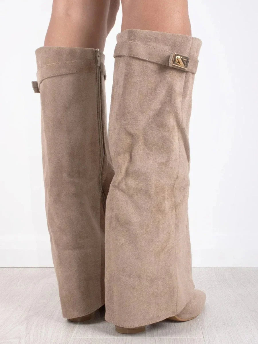 Grey Suede Boots for Women UK – Stylish Footwear with Metallic Details, Smart Casual Evening Wear