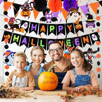 Halloween Party Decoration Kit with Banner & Hanging Swirls – Festive Home Decor, Outdoor Celebration
