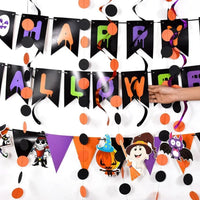 Halloween Party Decoration Kit with Banner & Hanging Swirls – Festive Home Decor, Outdoor Celebration