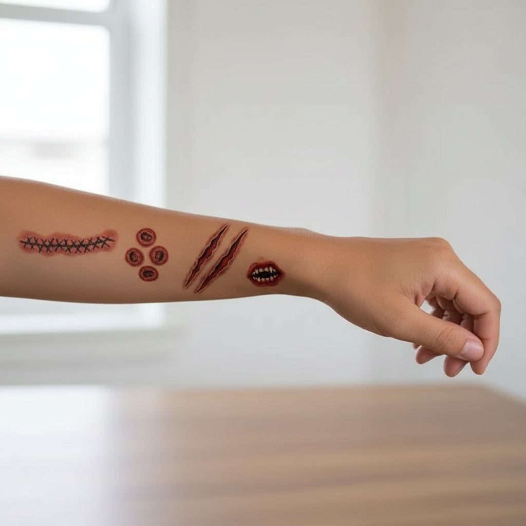 Halloween Temporary Tattoos with Realistic Wound Effects – Party, Costume