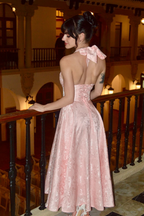 Halter Neck Backless Corset Midi Dress for Women | Summer Wedding Guest Attire