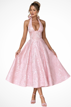 Halter Neck Backless Corset Midi Dress for Women | Summer Wedding Guest Attire