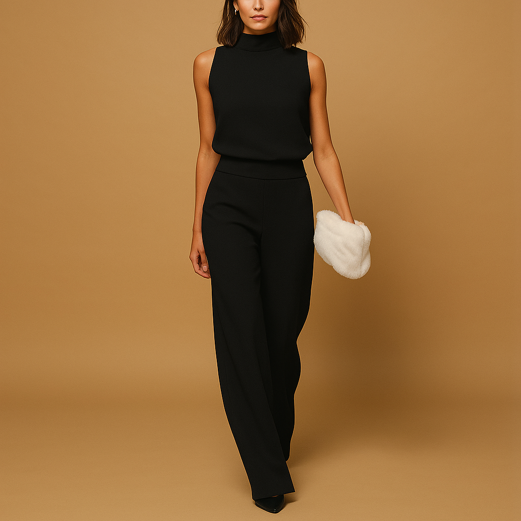Halter Neck Wide Leg Jumpsuit for Women - High Waist Sleeveless Fashion Outfit