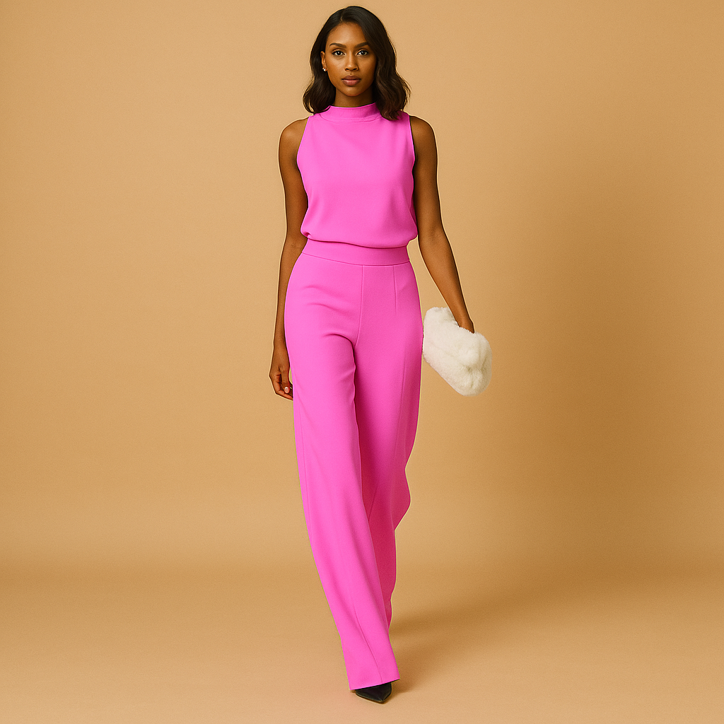 Halter Neck Wide Leg Jumpsuit for Women - High Waist Sleeveless Fashion Outfit